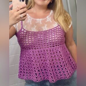 Handmade crochet custom made mesh babydoll style tank top lavender boho